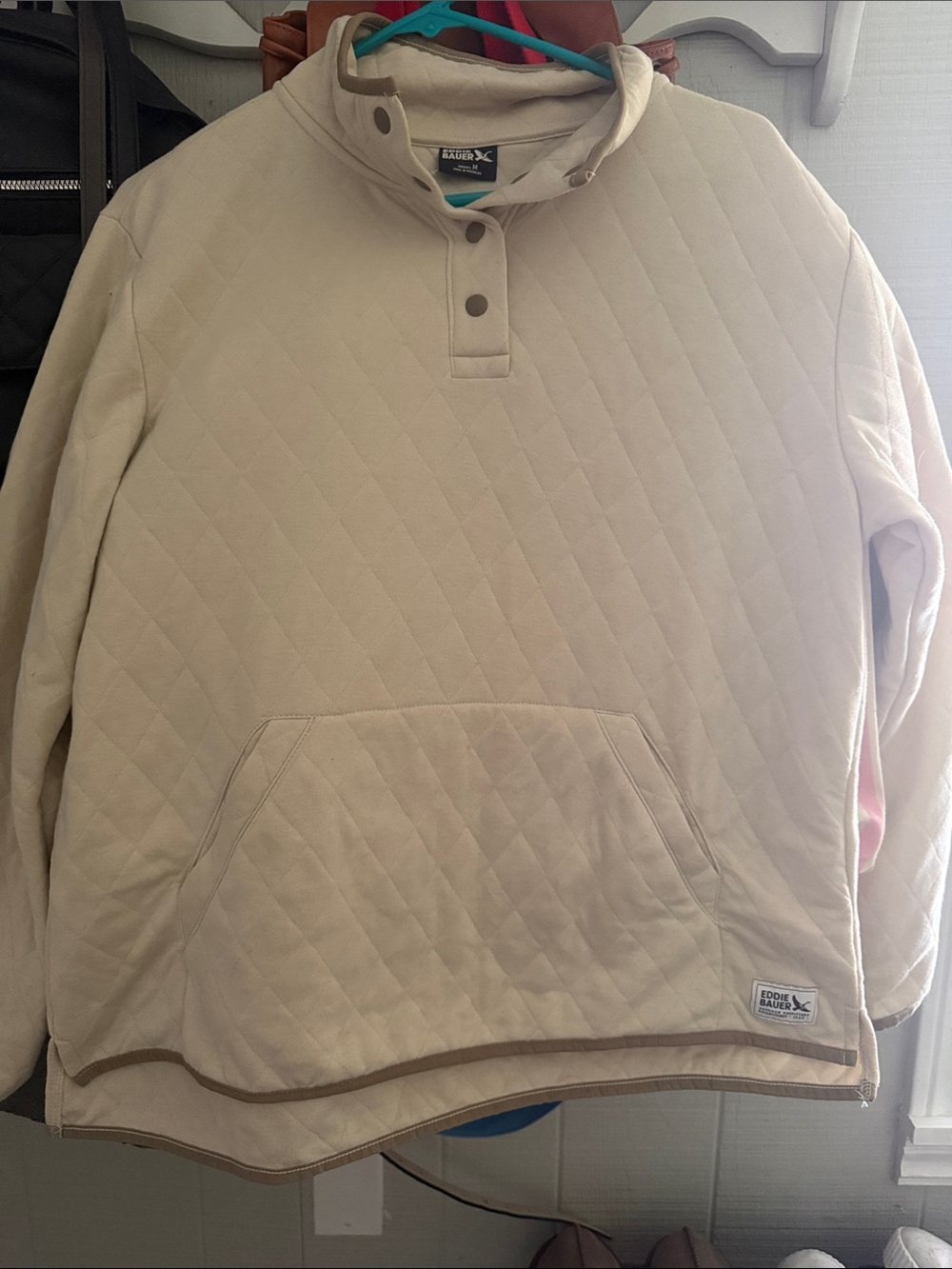 Eddie Bauer Quilted Pullover Hoodie in Cream